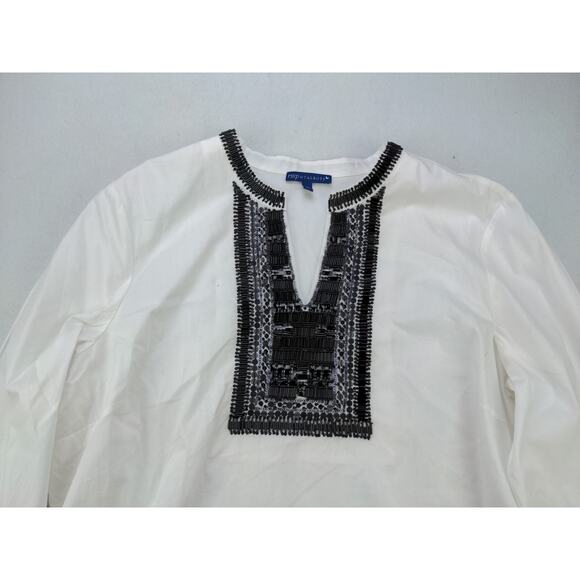 Womens RSVP By Talbots Beaded V Neck Long Sleeve Shirt Size XL White & Brown - Picture 3 of 12